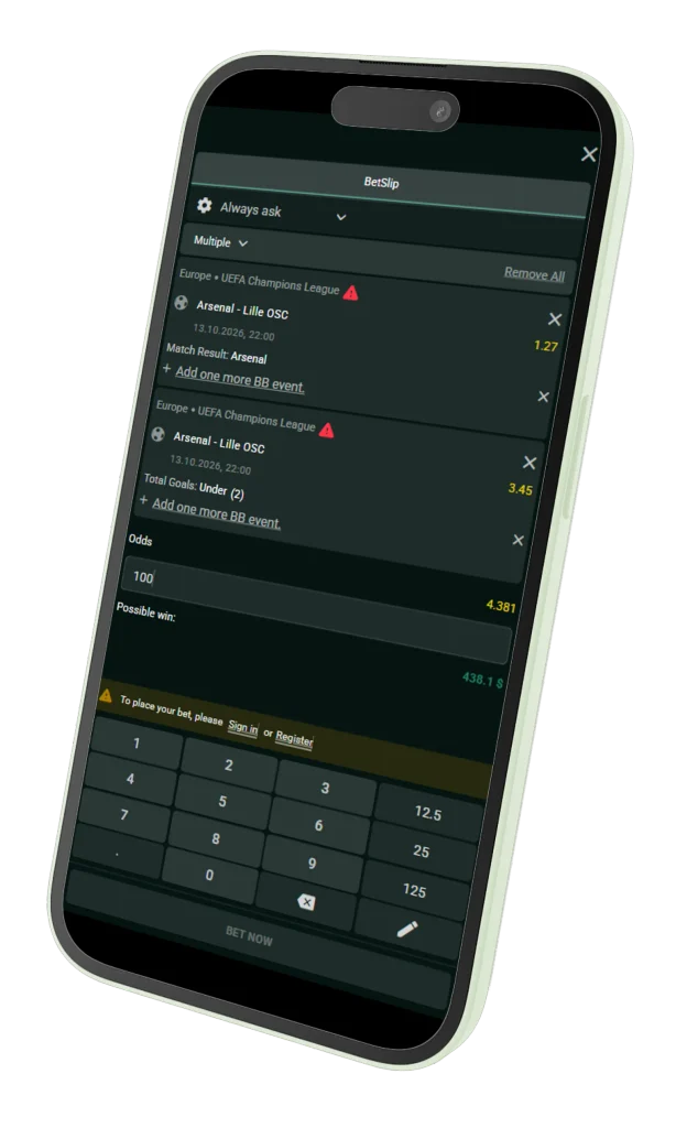 Time4Bets mobile betting slip interface