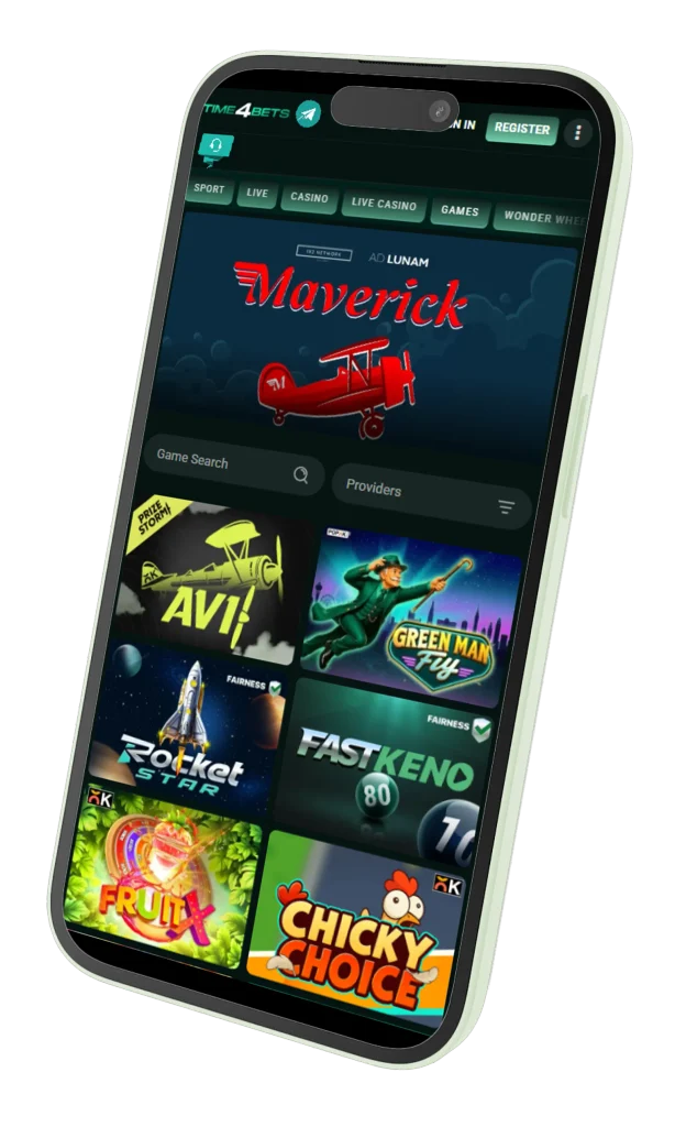 Time4Bets mobile casino games interface