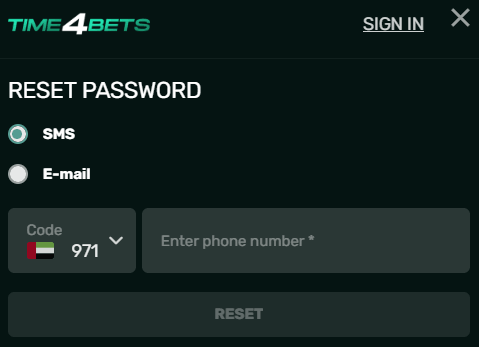 Time4Bets mobile password reset and account recovery