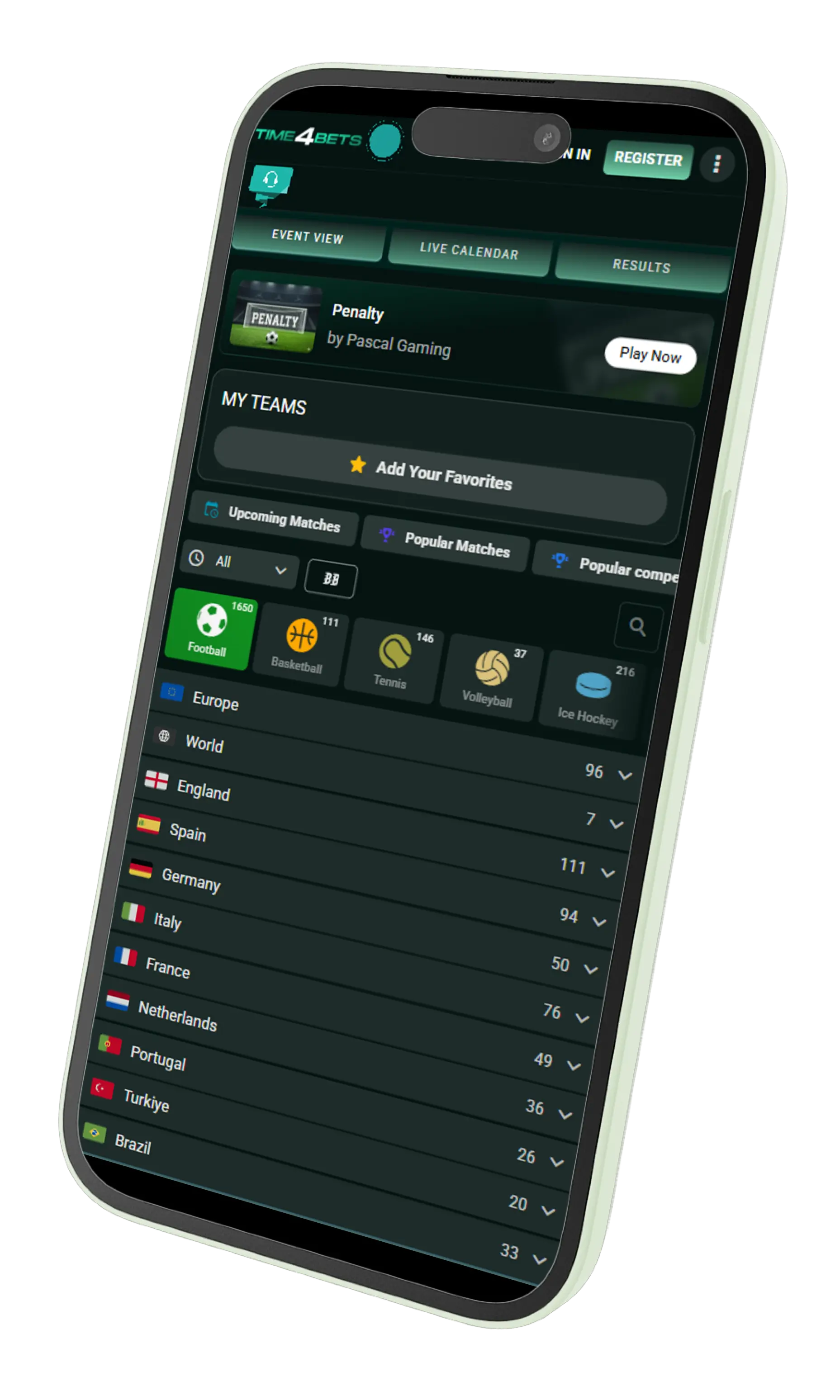 Time4Bets mobile sportsbook betting interface
