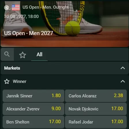 Time4Bets tennis betting markets and live odds