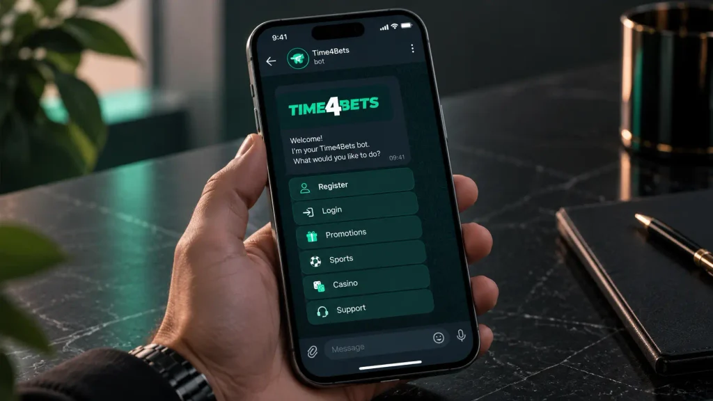 Time4Bets Telegram registration and login interface
